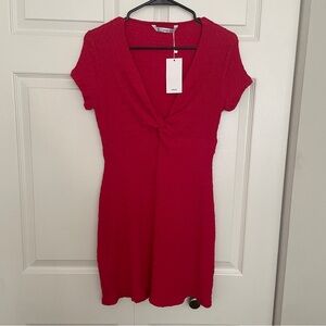 Mango Red Textured Mini Dress